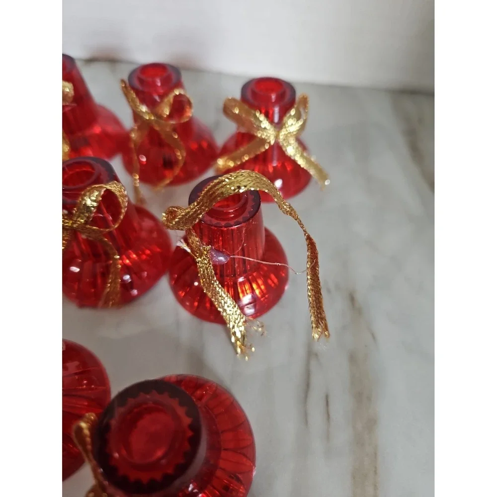 40 Vintage Christmas Light Covers Red Plastic Bells/Gold Bows For String Lights